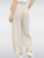 Relaxed Fit Wide-Leg Linen Pants with Decorative Buckled Belt by Froccella