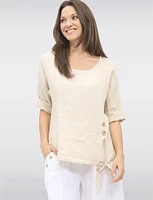 Lightweight Linen Tie-Knot Top with Decorative Button Details by Froccella