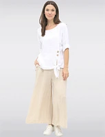 Lightweight Linen Tie-Knot Top with Decorative Button Details by Froccella