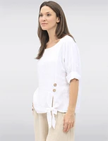 Lightweight Linen Tie-Knot Top with Decorative Button Details by Froccella