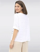 Lightweight Linen Tie-Knot Top with Decorative Button Details by Froccella