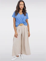 Chic Heathered V-Neck with Twist Front Detail & Short Sleeves by Ninety