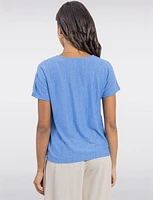 Chic Heathered V-Neck with Twist Front Detail & Short Sleeves by Ninety