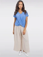 Chic Heathered V-Neck with Twist Front Detail & Short Sleeves by Ninety