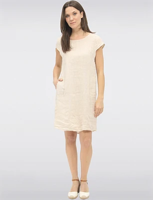Lightweight Linen Midi Dress with Cap Sleeves & Convenient Pockets by Froccella