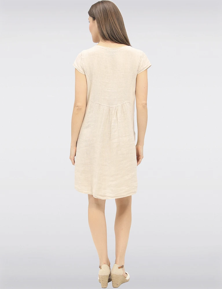Lightweight Linen Midi Dress with Cap Sleeves & Convenient Pockets by Froccella