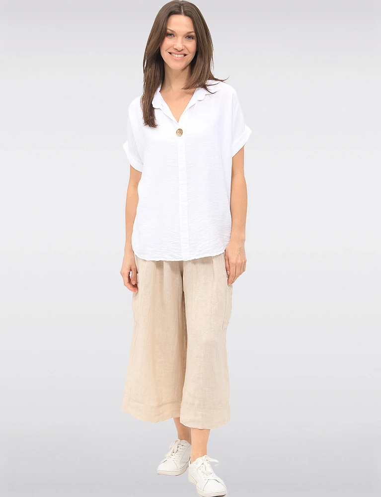 Relaxed Wide-Leg Linen Pants with High-Rise Pull-On Tie Knot by Froccella