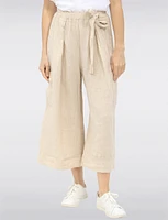 Relaxed Wide-Leg Linen Pants with High-Rise Pull-On Tie Knot by Froccella