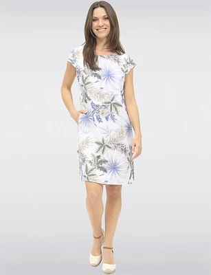 Lightweight Elegant Linen-Blend Floral Printed Midi Dress by Froccella