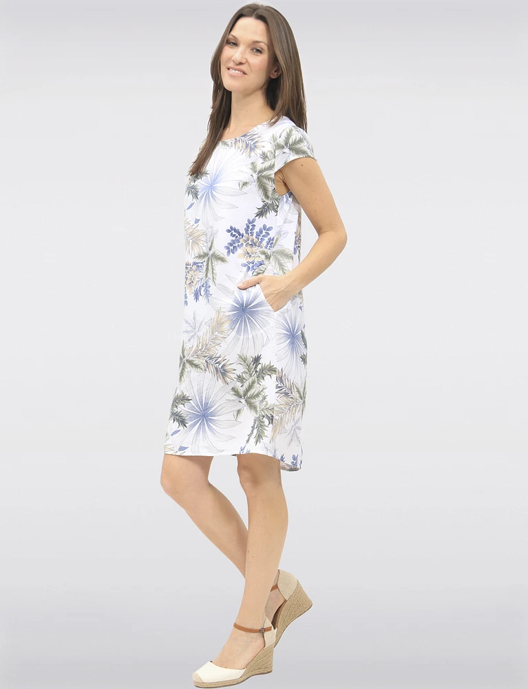 Lightweight Elegant Linen-Blend Floral Printed Midi Dress by Froccella