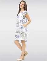 Lightweight Elegant Linen-Blend Floral Printed Midi Dress by Froccella