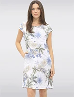 Lightweight Elegant Linen-Blend Floral Printed Midi Dress by Froccella