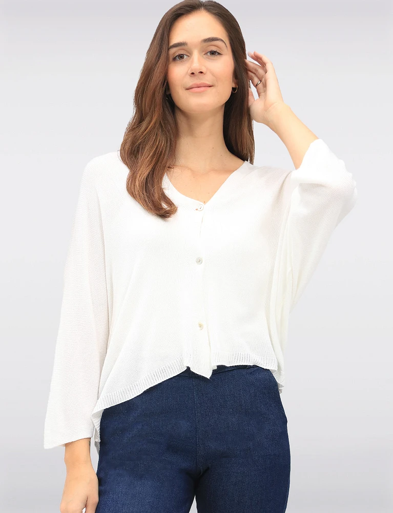 Lightweight Soft Solid V-Neck Button-Front Dolman Sleeve Top by Froccella