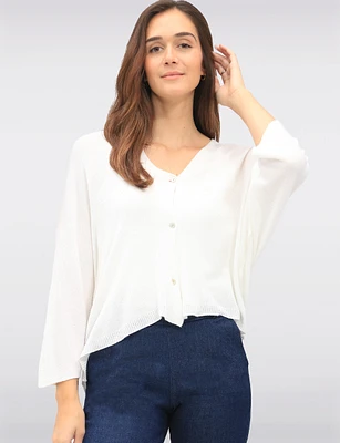 Lightweight Soft Solid V-Neck Button-Front Dolman Sleeve Top by Froccella