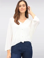 Lightweight Soft Solid V-Neck Button-Front Dolman Sleeve Top by Froccella
