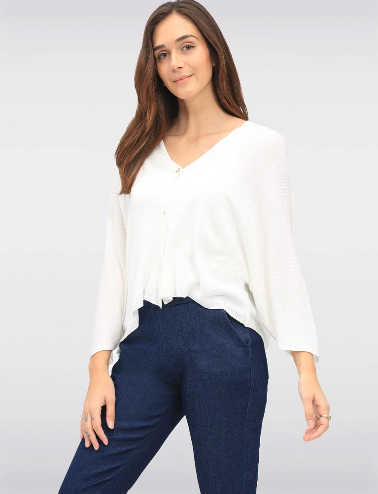 Lightweight Soft Solid V-Neck Button-Front Dolman Sleeve Top by Froccella