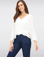Lightweight Soft Solid V-Neck Button-Front Dolman Sleeve Top by Froccella