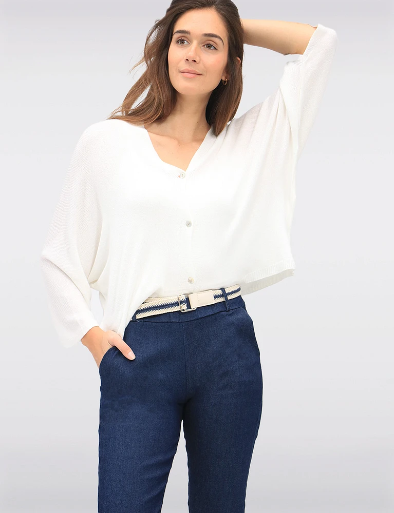 Lightweight Soft Solid V-Neck Button-Front Dolman Sleeve Top by Froccella