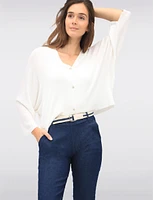 Lightweight Soft Solid V-Neck Button-Front Dolman Sleeve Top by Froccella