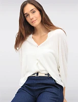 Lightweight Soft Solid V-Neck Button-Front Dolman Sleeve Top by Froccella