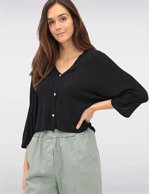 Lightweight Soft Solid V-Neck Button-Front Dolman Sleeve Top by Froccella