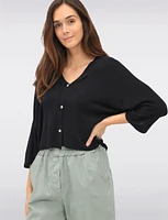 Lightweight Soft Solid V-Neck Button-Front Dolman Sleeve Top by Froccella