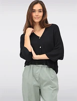 Lightweight Soft Solid V-Neck Button-Front Dolman Sleeve Top by Froccella
