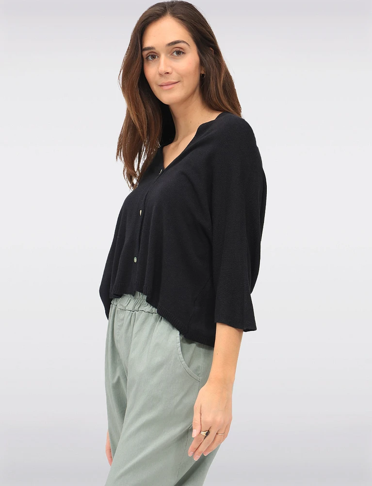 Lightweight Soft Solid V-Neck Button-Front Dolman Sleeve Top by Froccella
