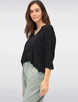 Lightweight Soft Solid V-Neck Button-Front Dolman Sleeve Top by Froccella
