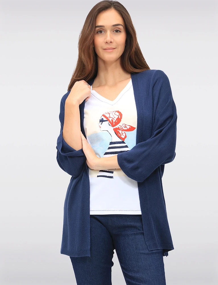 3/4 Dolman Sleeve Soft Knit Cardigan by Froccella