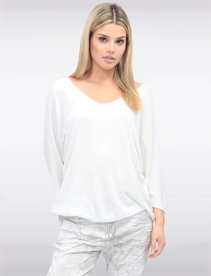 Elegant V-Neck 3/4 Dolman Sleeve Soft Knit Top by Froccella