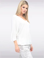 Elegant V-Neck 3/4 Dolman Sleeve Soft Knit Top by Froccella