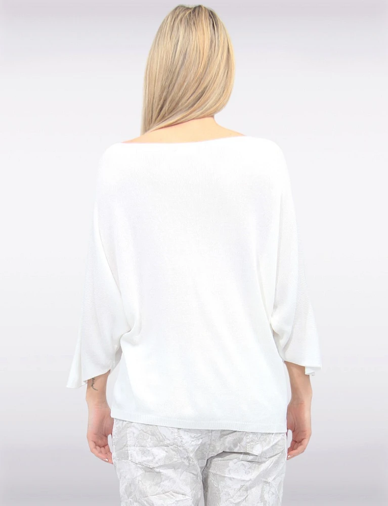 Elegant V-Neck 3/4 Dolman Sleeve Soft Knit Top by Froccella