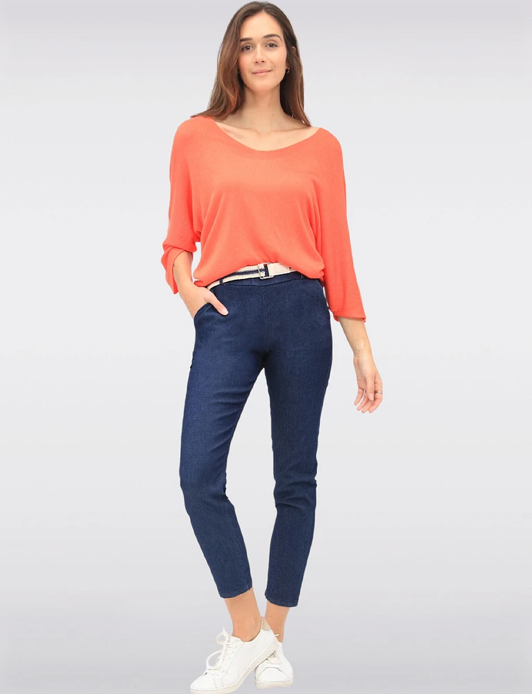 Elegant V-Neck 3/4 Dolman Sleeve Soft Knit Top by Froccella