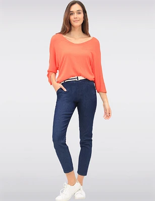 Elegant V-Neck 3/4 Dolman Sleeve Soft Knit Top by Froccella