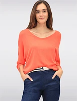 Elegant V-Neck 3/4 Dolman Sleeve Soft Knit Top by Froccella