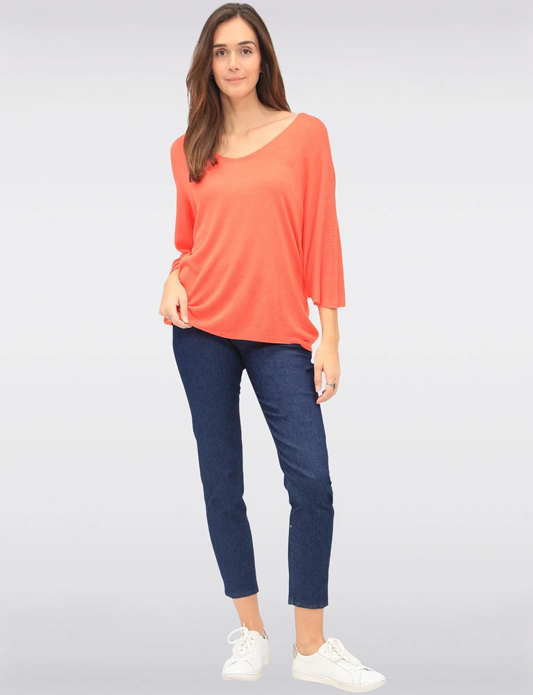 Elegant V-Neck 3/4 Dolman Sleeve Soft Knit Top by Froccella