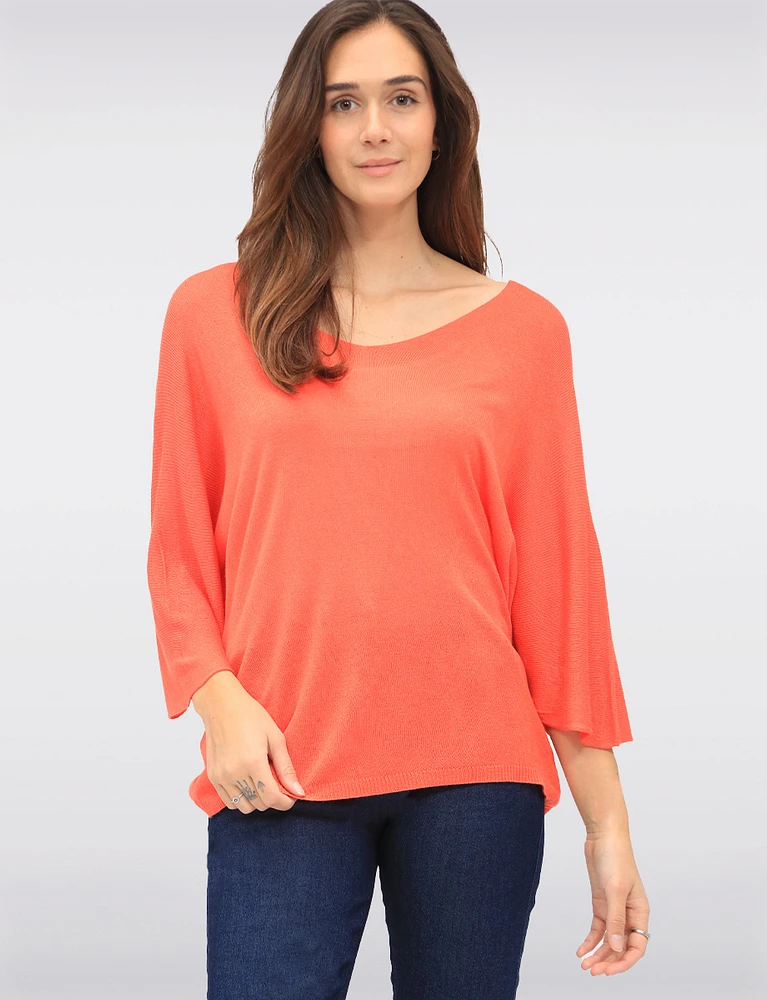Elegant V-Neck 3/4 Dolman Sleeve Soft Knit Top by Froccella