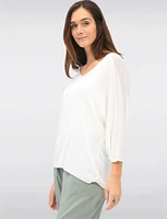 Boho V-Neck Knit Top with Dolman Sleeves & Crochet Shoulder Detail by Froccella