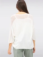 Boho V-Neck Knit Top with Dolman Sleeves & Crochet Shoulder Detail by Froccella