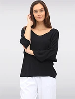 Boho V-Neck Knit Top with Dolman Sleeves & Crochet Shoulder Detail by Froccella