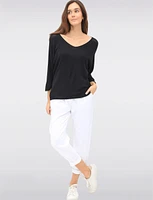 Boho V-Neck Knit Top with Dolman Sleeves & Crochet Shoulder Detail by Froccella