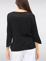 Boho V-Neck Knit Top with Dolman Sleeves & Crochet Shoulder Detail by Froccella