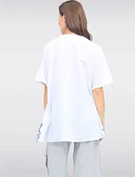 Linen-Cotton Floral Accent Tunic with Buttons and Short Sleeves by Froccella