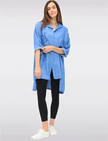 Button-Down 3/4 Sleeves Shirt with Floral Applique & Side Slits by Froccella