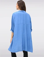 Button-Down 3/4 Sleeves Shirt with Floral Applique & Side Slits by Froccella