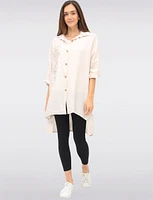 Button-Down 3/4 Sleeves Shirt with Floral Applique & Side Slits by Froccella
