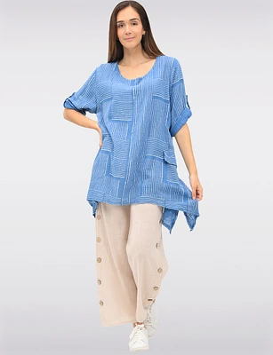 Cotton-Linen Lined Wide-Leg Pants with Button Accents and Pockets by Froccella