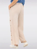 Cotton-Linen Lined Wide-Leg Pants with Button Accents and Pockets by Froccella
