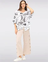 Cotton-Linen Lined Wide-Leg Pants with Button Accents and Pockets by Froccella